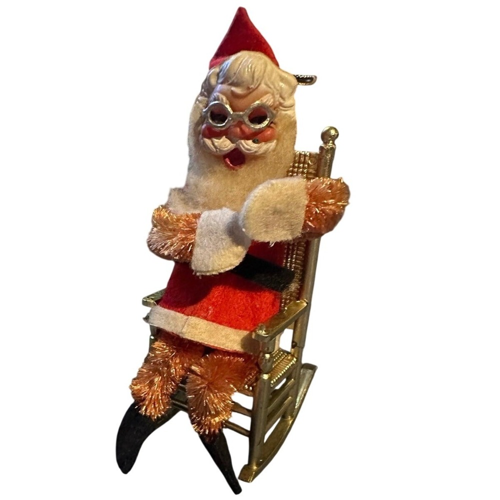 Vintage Santa Land Rocking Chair Santa Christmas Ornament Red Gold Mid Century